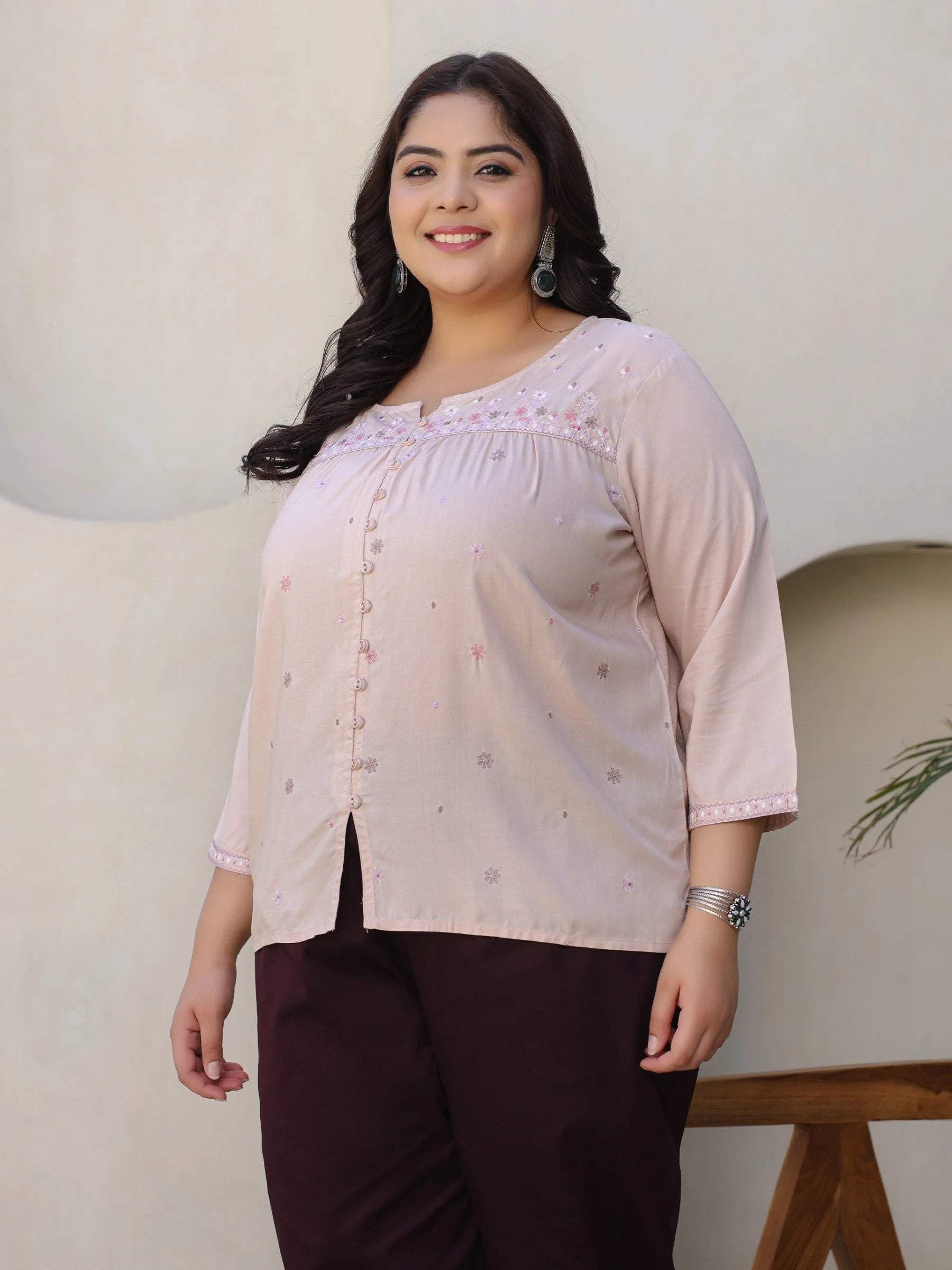 Plus Size Tunic Top - Embroidered Indian Kurta for Women