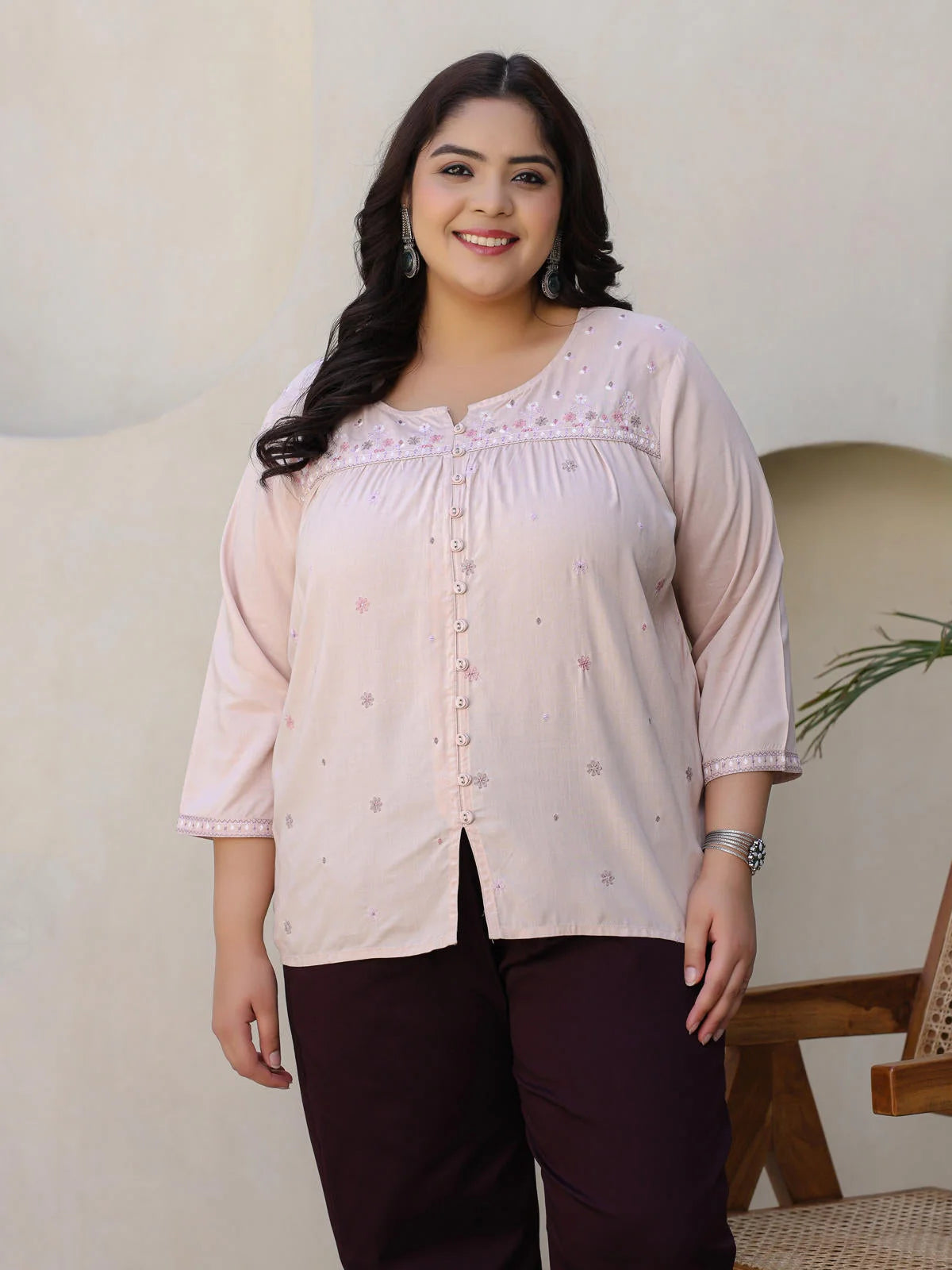 Plus Size Tunic Top - Embroidered Indian Kurta for Women