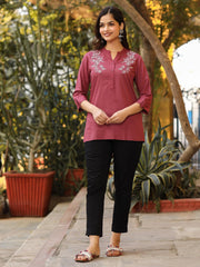 Onion Pink Modal Rayon Embroidered Tunic-S4497ONIONPINK