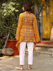 Juniper The Crafted Geometrics Mustard Ikat Printed Rayon Kaftan Dress