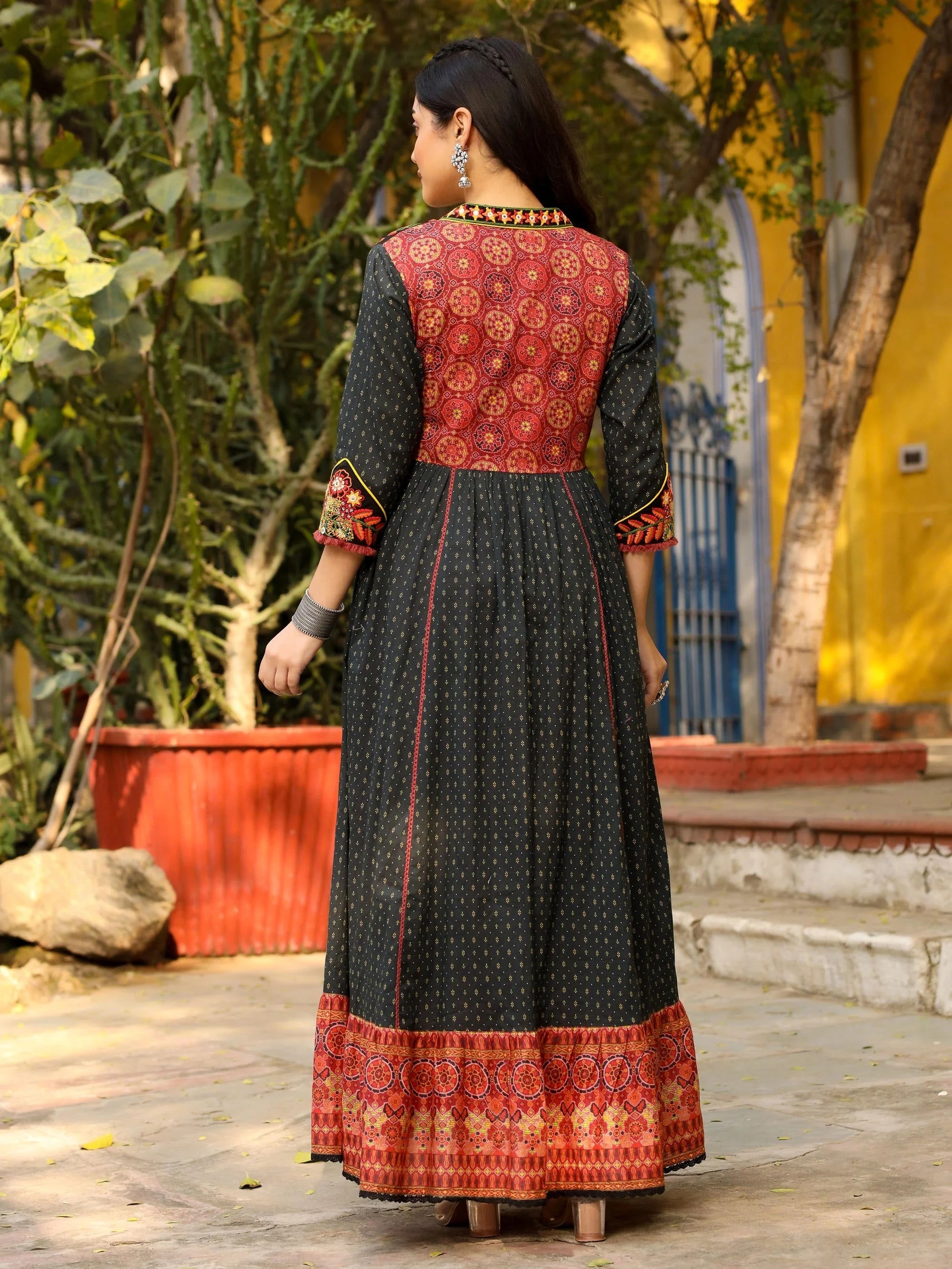 Black Cotton Printed Maxi Dress | Indian Dresses Online