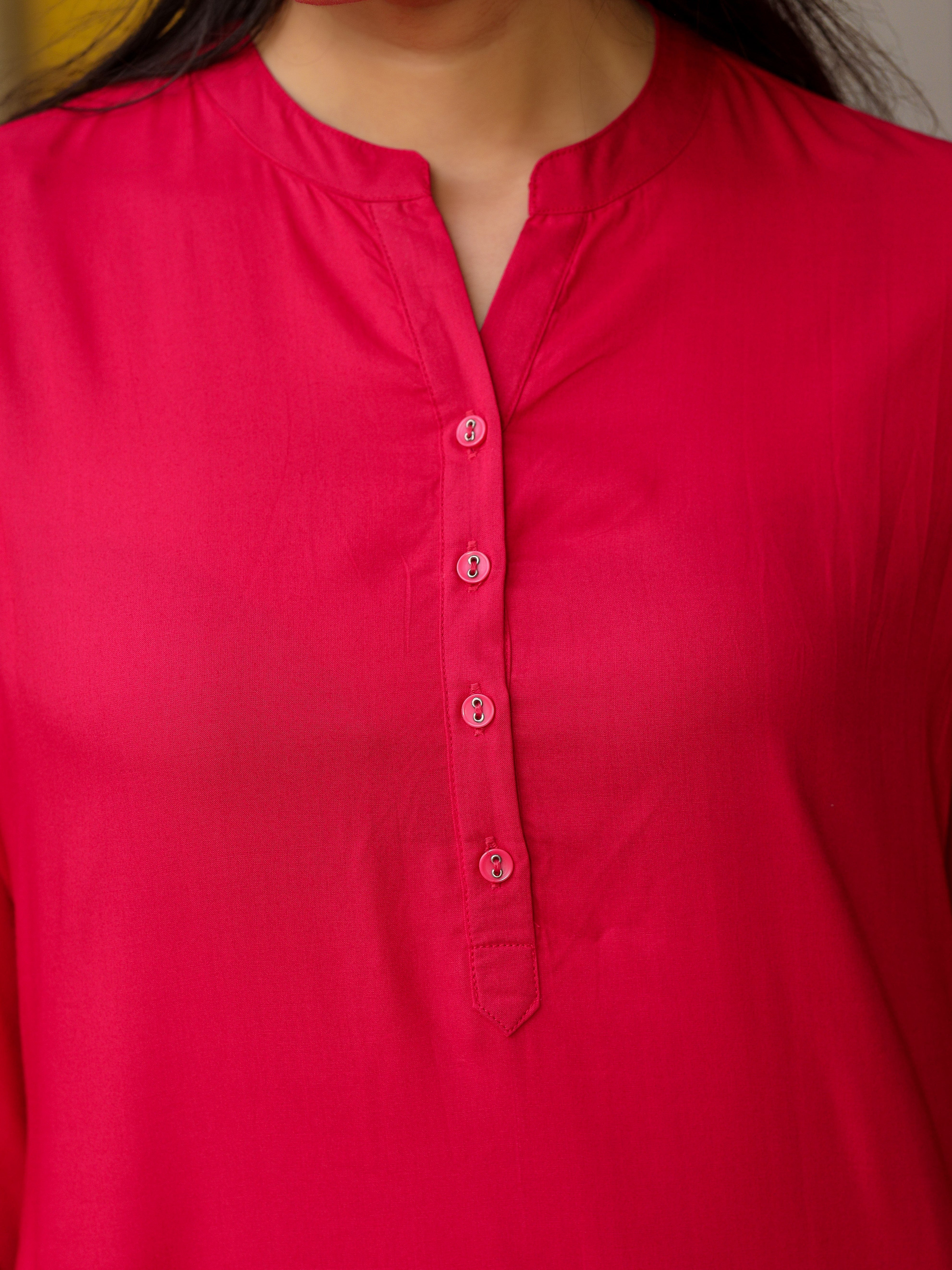 Pink Solid Modal Rayon Straight Kurta With Half Placket At Front | Des