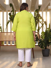 Lime Green Modal Rayon Slub Plus Size Kurta Boasts A Mandarin Collar And Stylish Three-Quarter Roll-Up Sleeves For A Sophisticated Look That Effortlessly Blends Comfort With Elegance.-S4539PLUSLIME