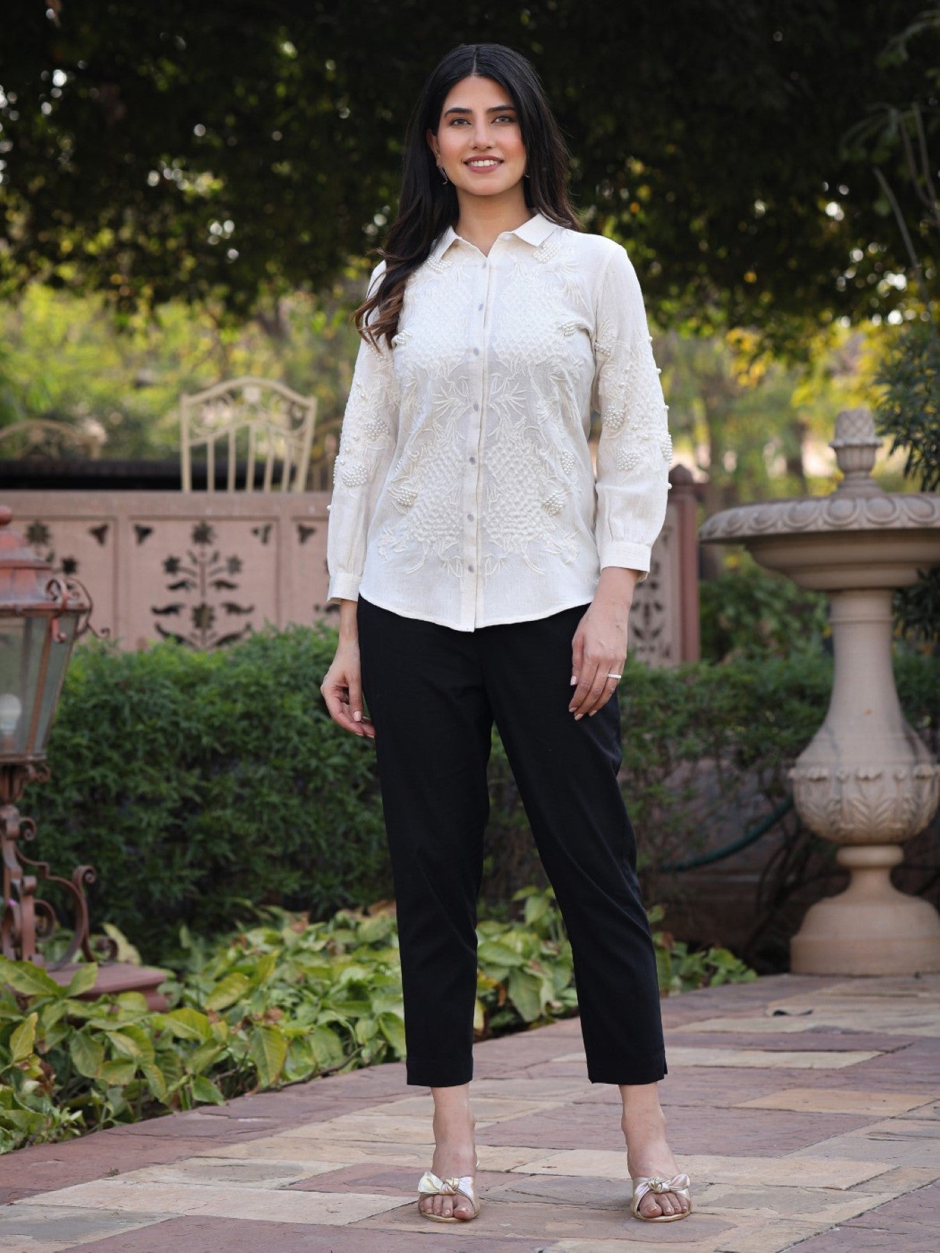 Rayon Flex Thread Embroidered Women's Shirt With Beads Work | DesiQlo