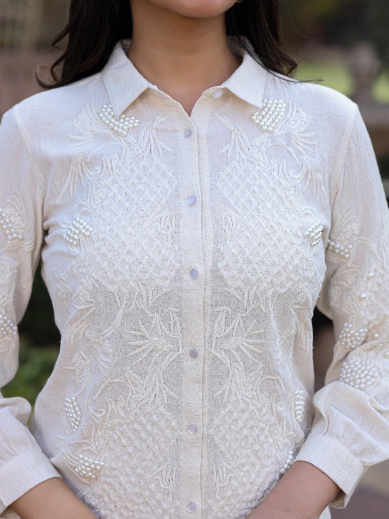 Rayon Flex Thread Embroidered Women's Shirt With Beads Work | DesiQlo