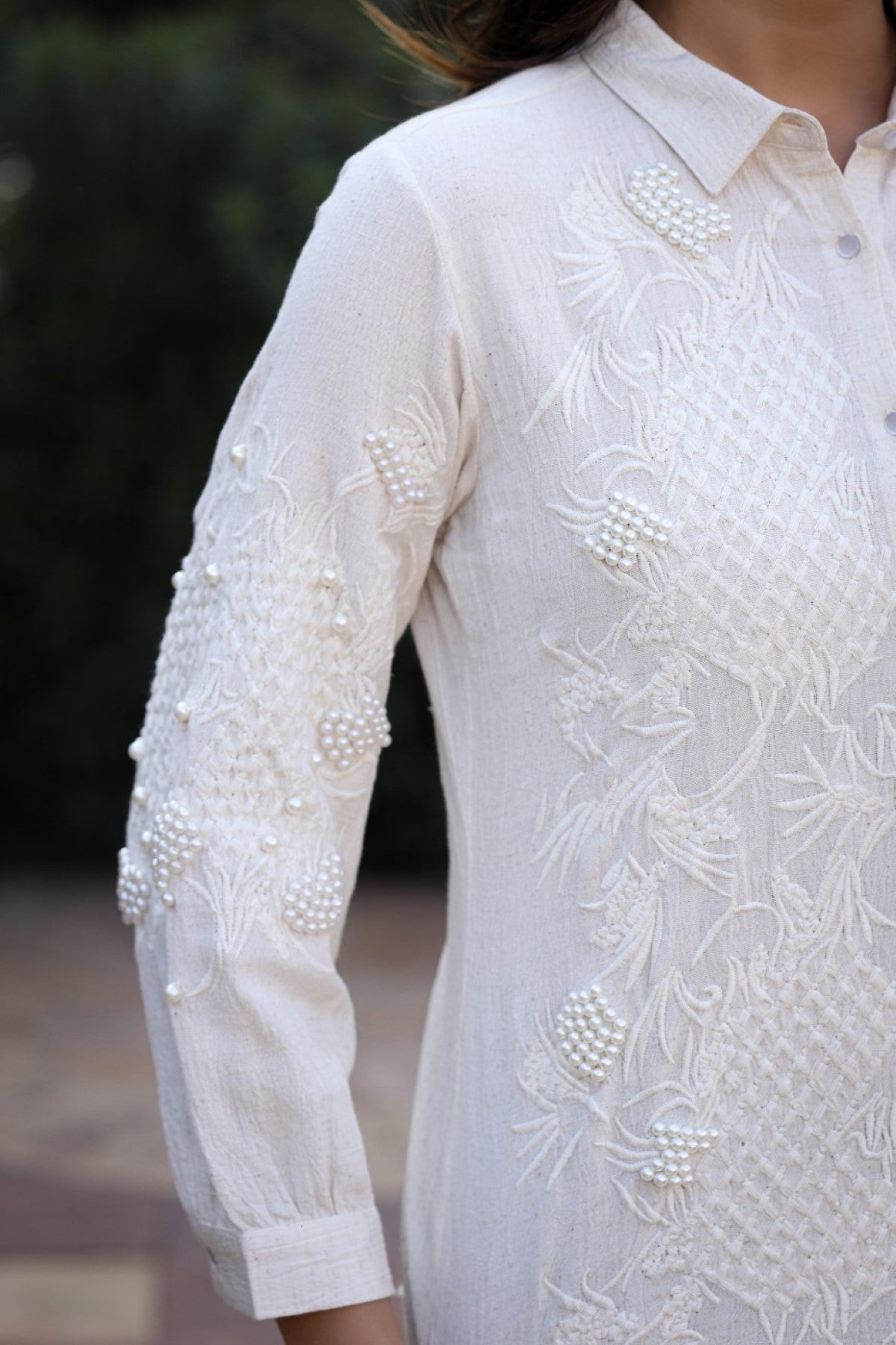 Rayon Flex Thread Embroidered Women's Shirt With Beads Work | DesiQlo