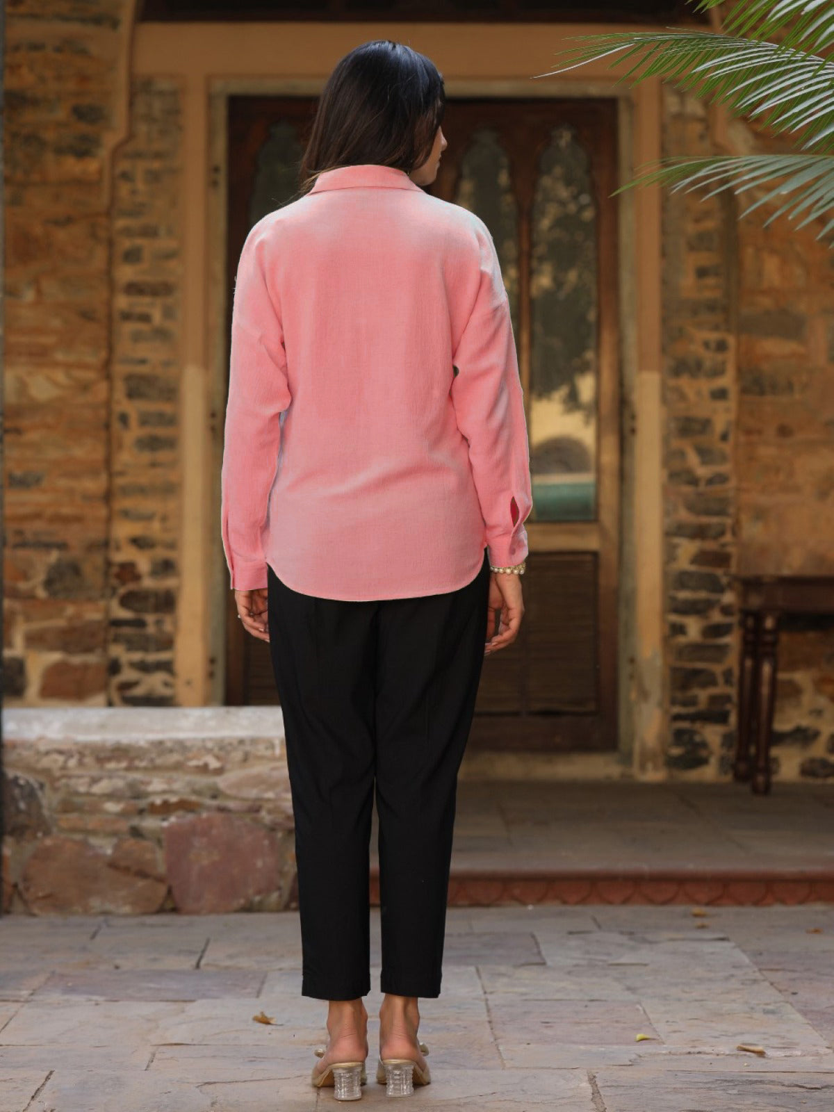 Rayon Flex Embroidered Women's Shirt - Pink | DesiQlo