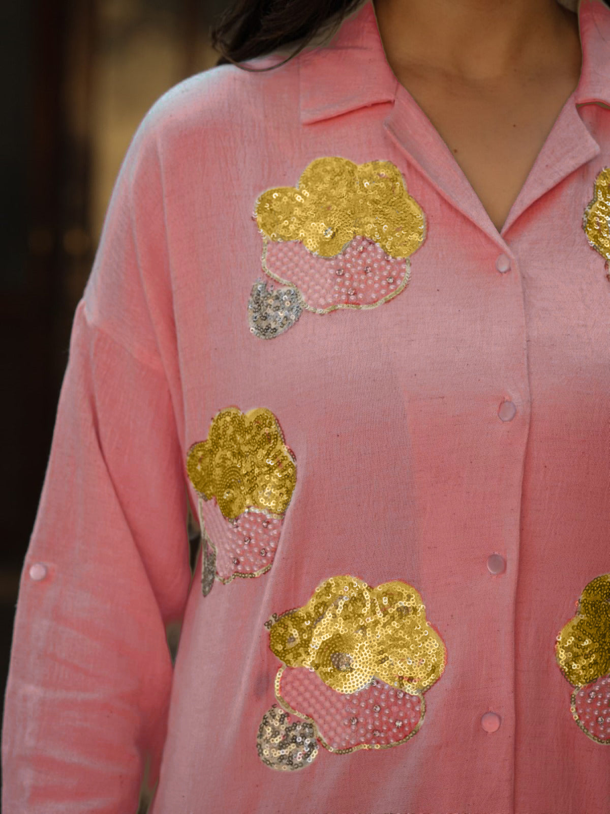 Rayon Flex Embroidered Women's Shirt - Pink | DesiQlo