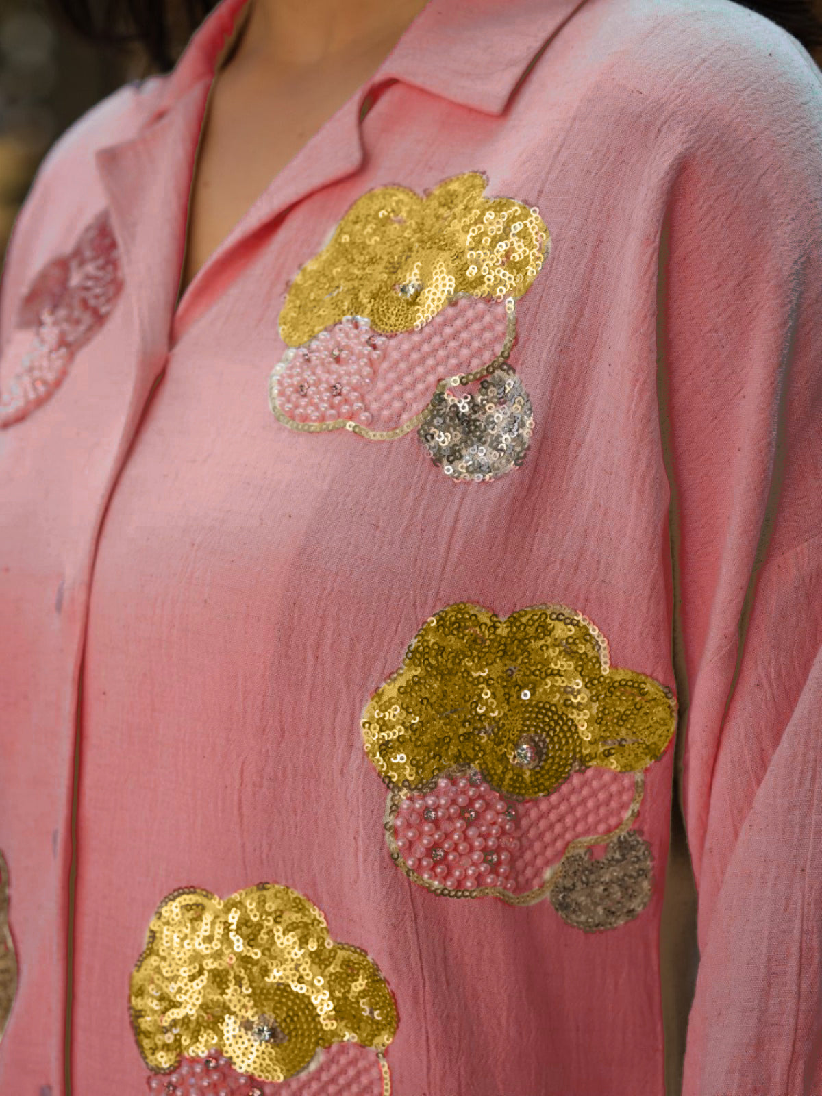 Rayon Flex Embroidered Women's Shirt - Pink | DesiQlo