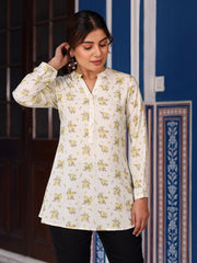 Women's Pista Green Floral Printed Liva Rayon Tunic