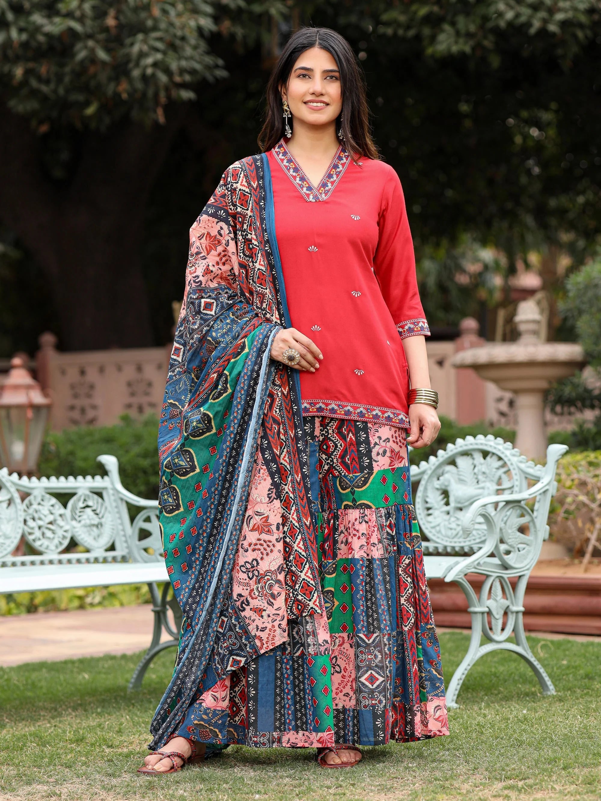 Rust Embroidered Sharara Suits | Designer Sharara Sets