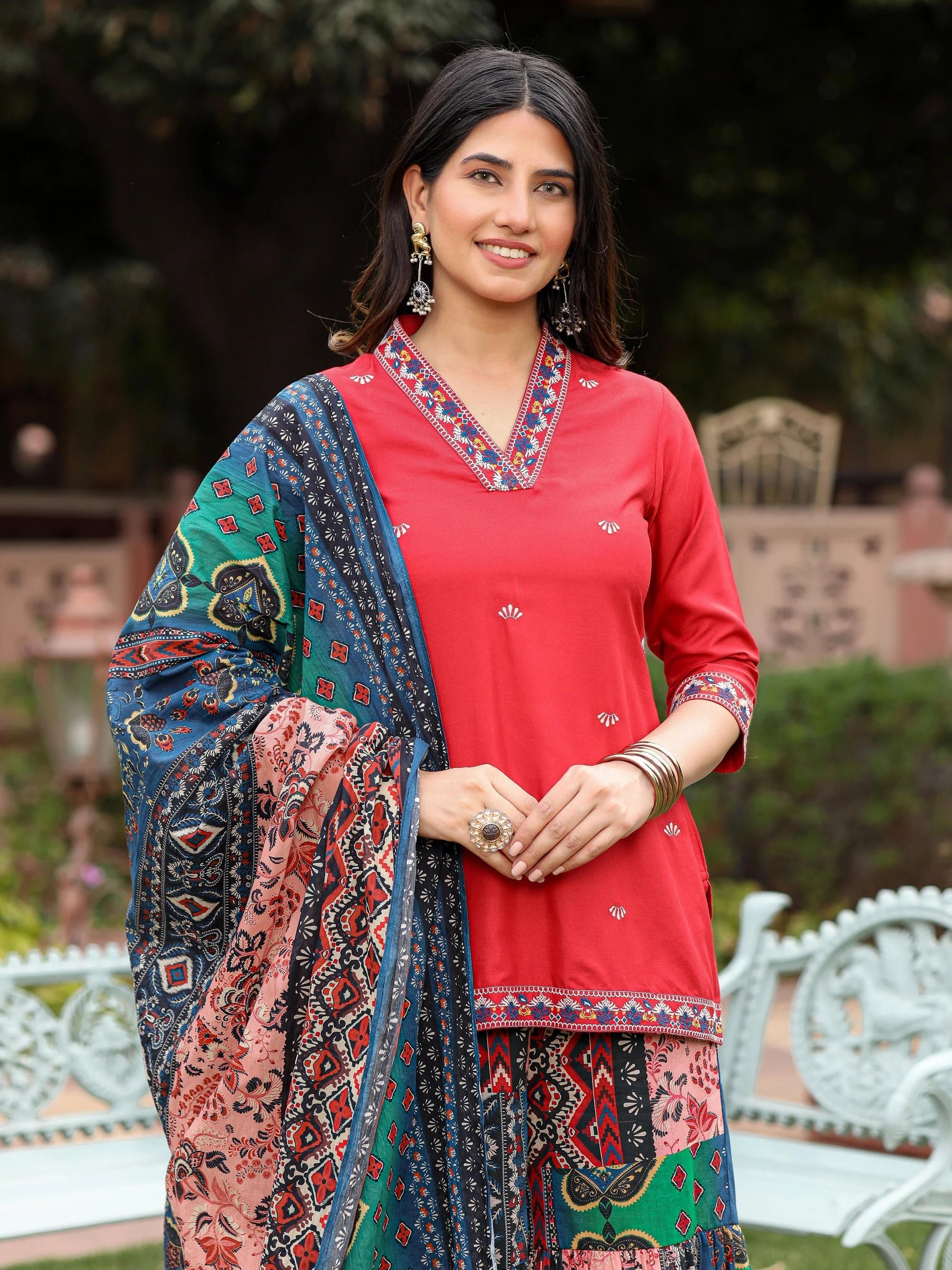 Rust Embroidered Sharara Suits | Designer Sharara Sets