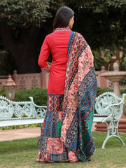 Rust Thered Embroidered Rayon Kurta Sharara & Voile Dupatta Set-S4568RUST