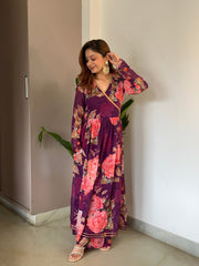 Women Floral Printed Angrakha Kurta with Palazzos-AHKUPT-COMBO-892