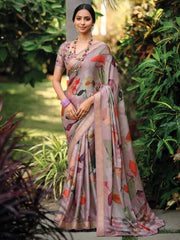 Women's Linen Blend Teal Blue Printed Designer Saree With Blouse Piece-SUMER102
