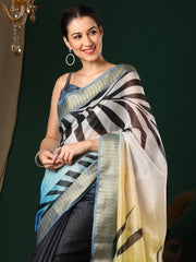 Women's Organza Navy Blue Printed Designer Saree With Blouse Piece-SALILA143