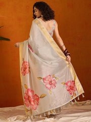Women's Manipuri Beige Digital Print Designer Saree With Blouse Piece-KLMK12B
