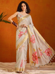 Women's Manipuri Beige Digital Print Designer Saree With Blouse Piece-KLMK12B