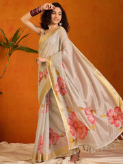 Women's Manipuri Beige Digital Print Designer Saree With Blouse Piece-KLMK12B