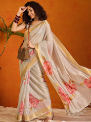 Women's Manipuri Beige Digital Print Designer Saree With Blouse Piece-KLMK12B