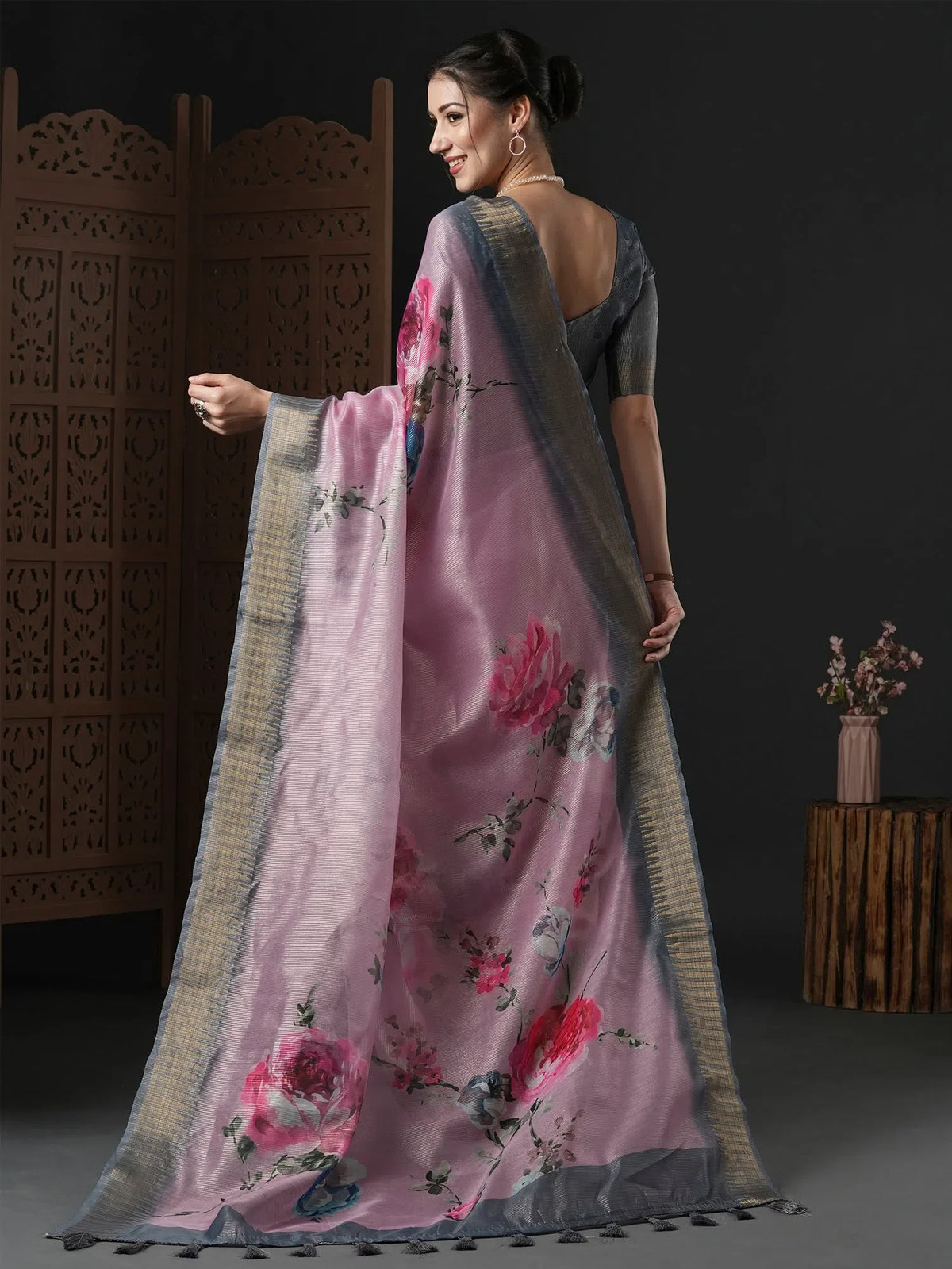 Women's Organza Mauve Printed Designer Saree With Blouse Piece-SALILA202