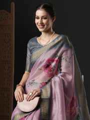 Women's Organza Mauve Printed Designer Saree With Blouse Piece-SALILA202