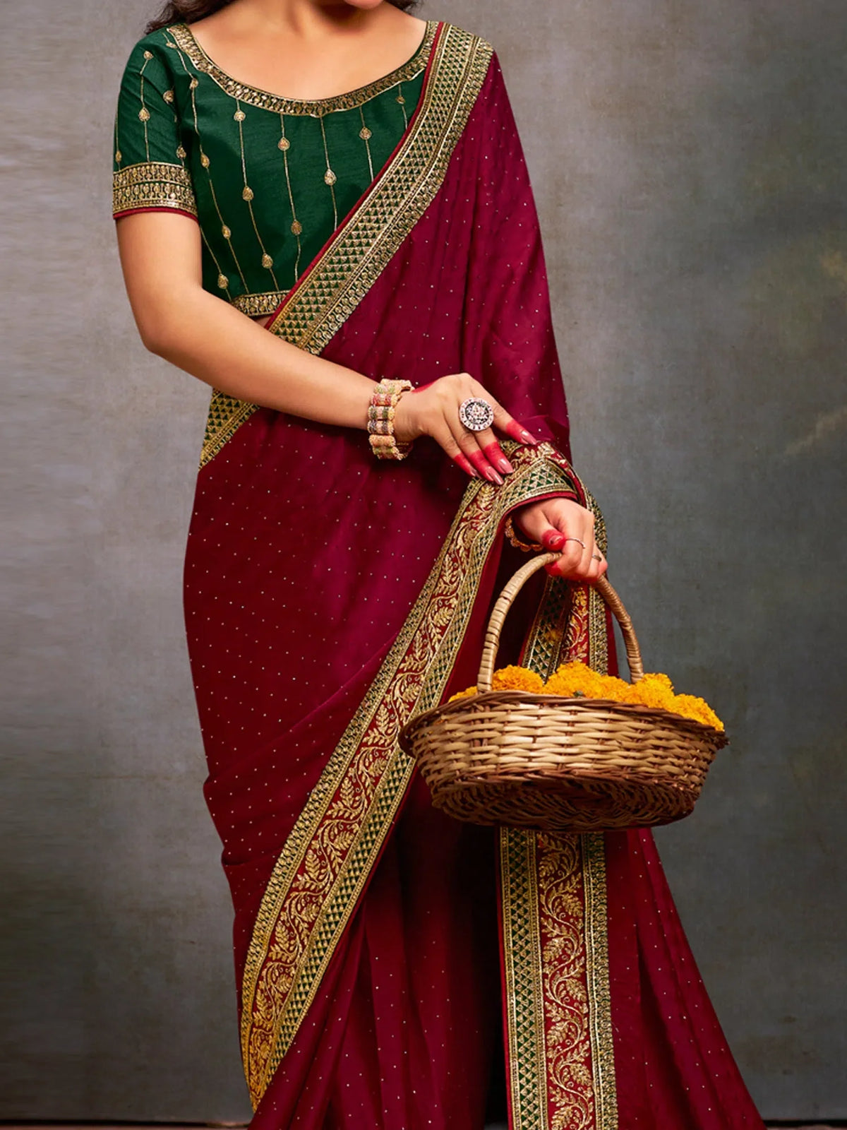 Women's Satin Green Embroidered Designer Saree With Blouse Piece-SANCHI3001