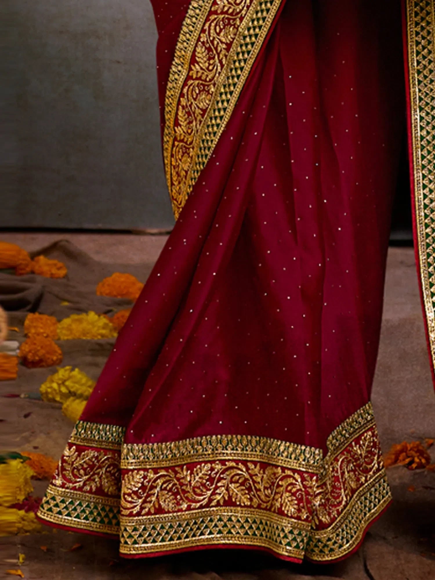 Green Embroidered Satin Saree | Indian Sarees