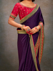 Women's Satin Pink Embroidered Designer Saree With Blouse Piece-SANCHI3002