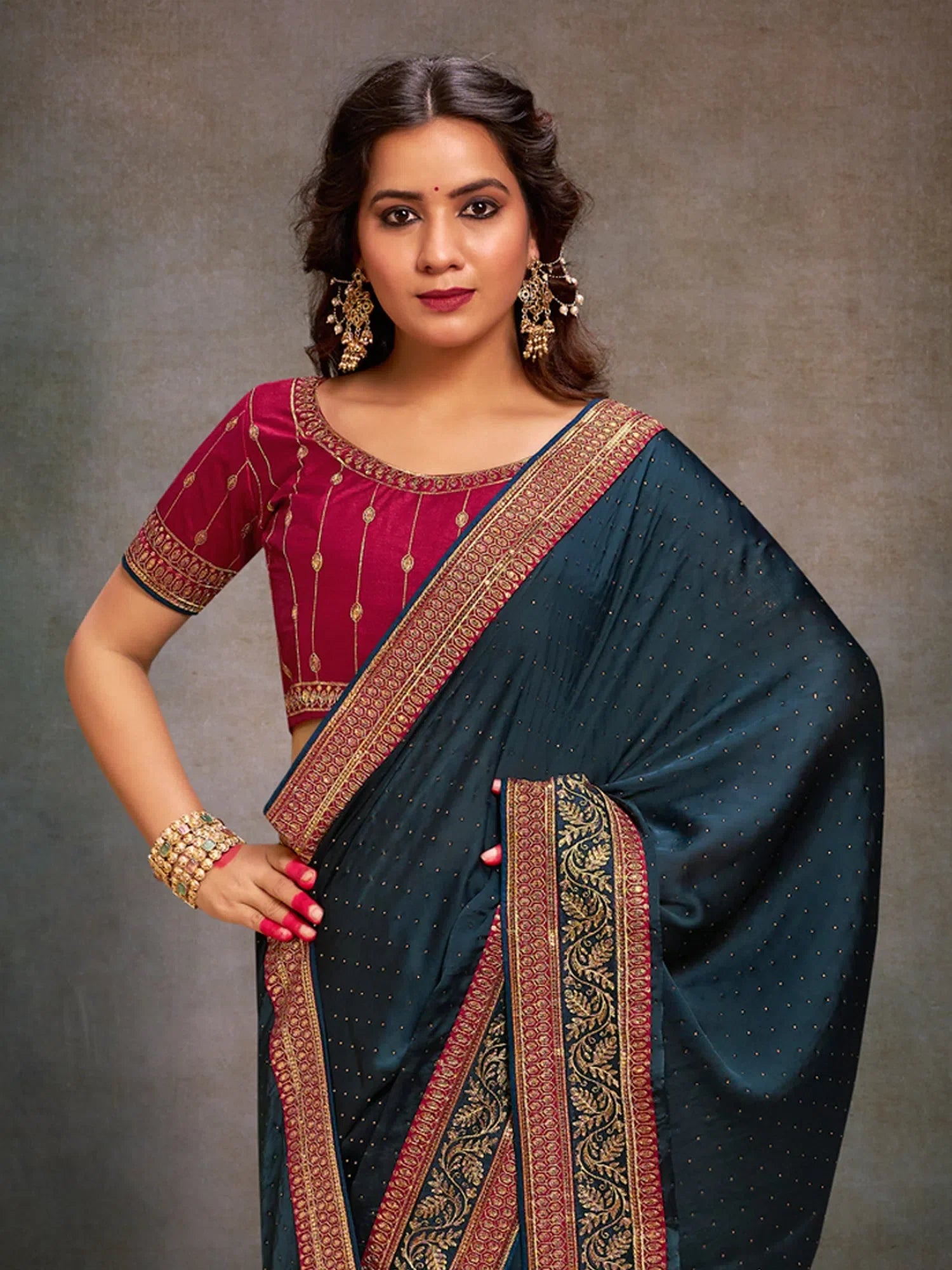 Pink Embroidered Satin Saree | Designer Sarees India