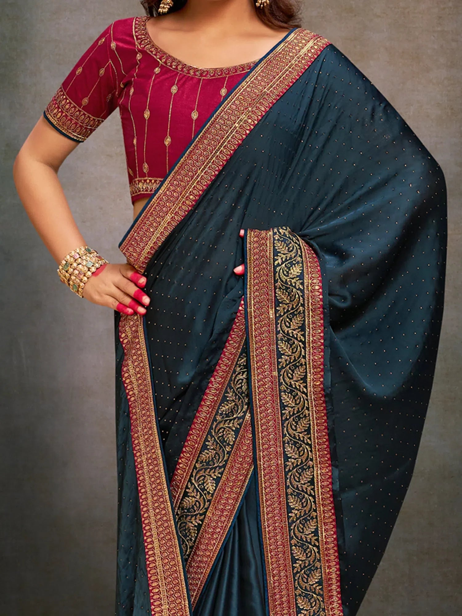 Pink Embroidered Satin Saree | Designer Sarees India