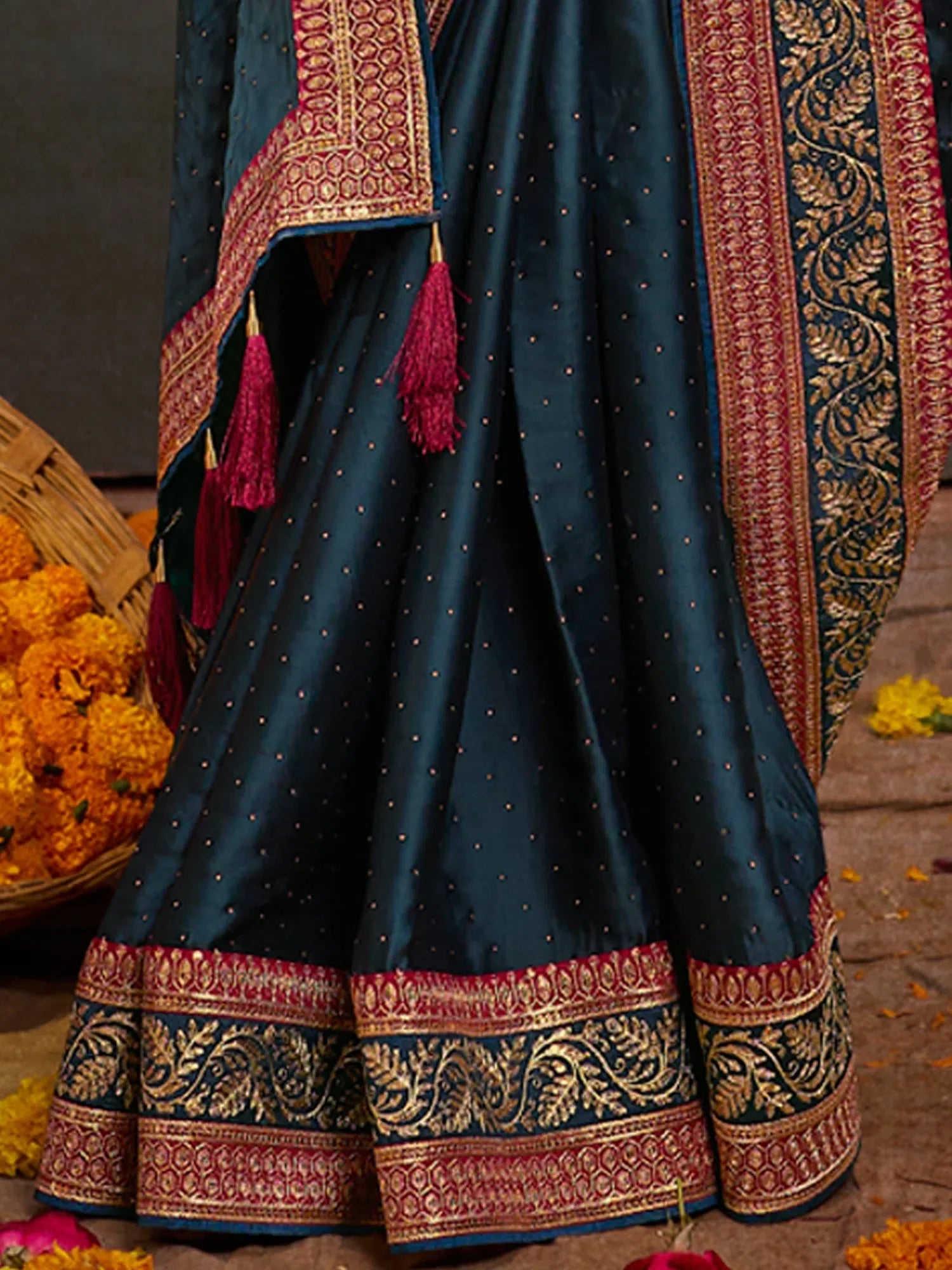 Pink Embroidered Satin Saree | Designer Sarees India