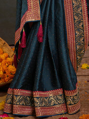 Women's Satin Pink Embroidered Designer Saree With Blouse Piece-SANCHI3005