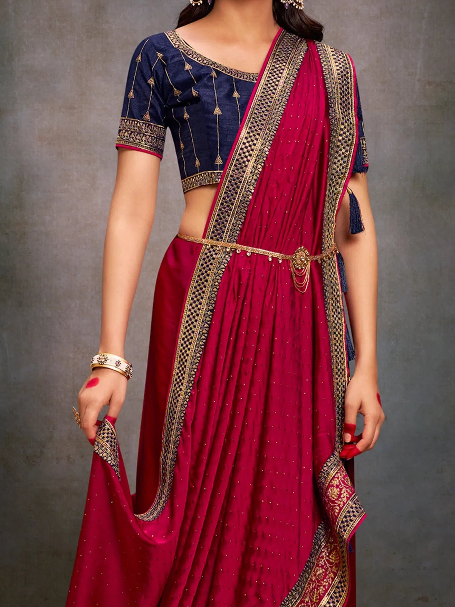 Navy Embroidered Satin Saree | Indian Wedding Sarees