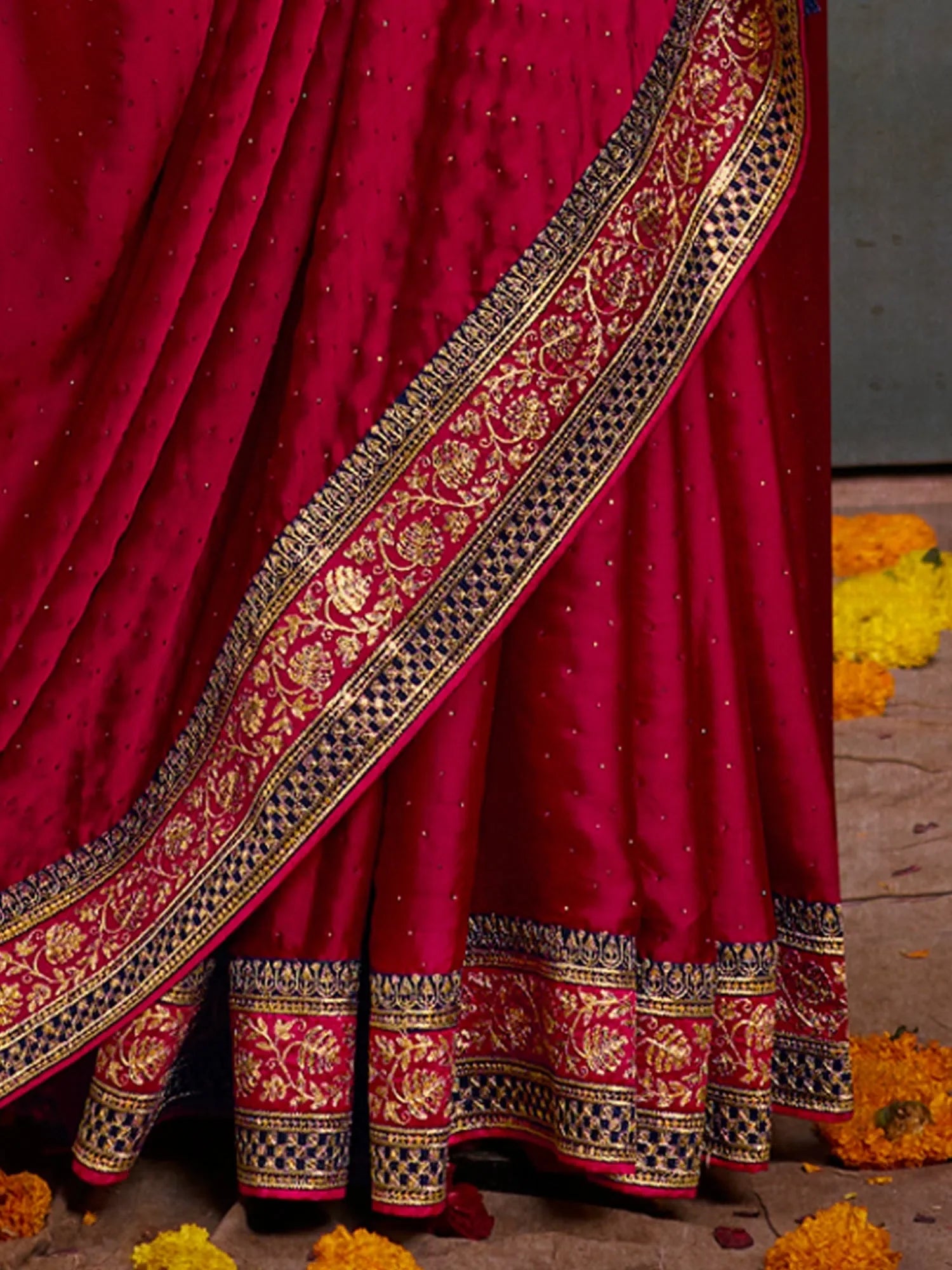 Navy Embroidered Satin Saree | Indian Wedding Sarees