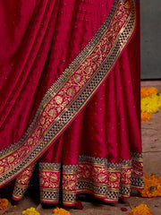 Women's Satin Navy Blue Embroidered Designer Saree With Blouse Piece-SANCHI3006