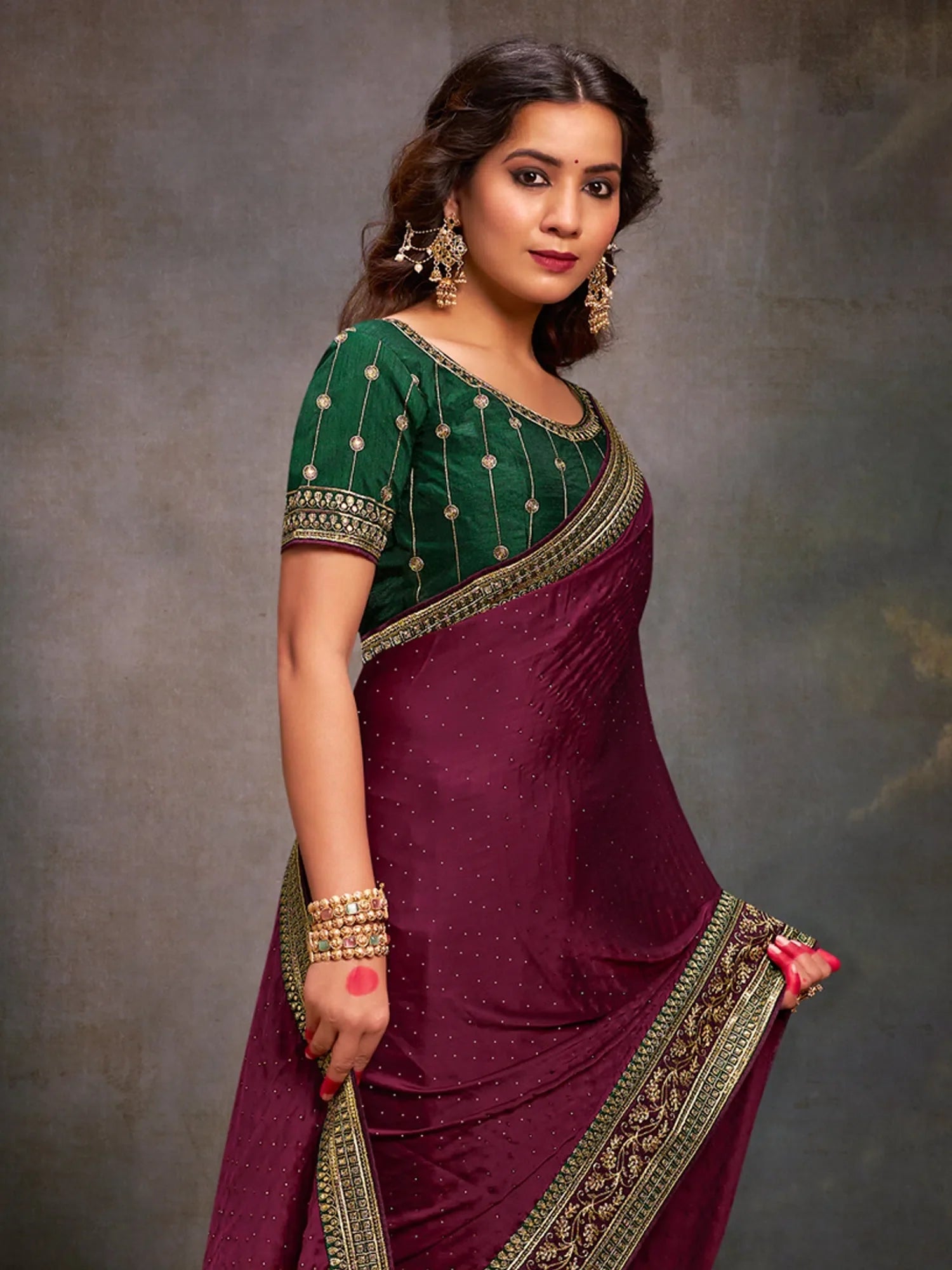 Green Embroidered Satin Saree | Indian Wedding Sarees