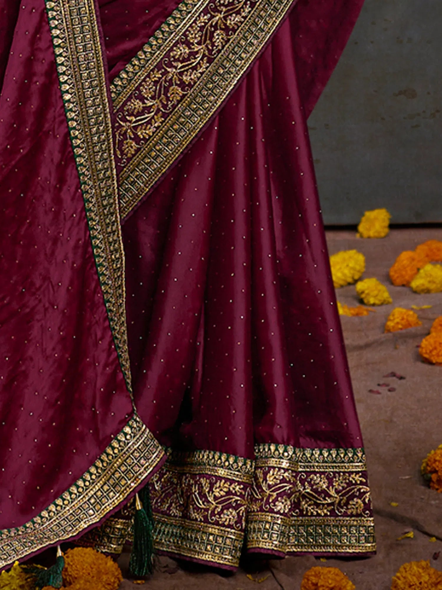 Green Embroidered Satin Saree | Indian Wedding Sarees