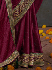 Women's Satin Green Embroidered Designer Saree With Blouse Piece-SANCHI3007