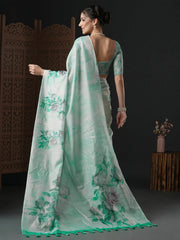 Women's Manipuri Blue Printed Designer Saree With Blouse Piece-MGP01B
