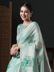 Women's Manipuri Blue Printed Designer Saree With Blouse Piece-MGP01B