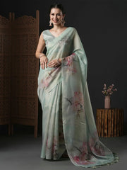 Women's Manipuri Cream Digital Print Designer Saree With Blouse Piece-KLMK19D