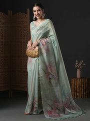 Women's Manipuri Cream Digital Print Designer Saree With Blouse Piece-KLMK19D