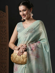 Women's Manipuri Cream Digital Print Designer Saree With Blouse Piece-KLMK19D