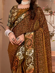 Women's Manipuri Cream Printed Designer Saree With Blouse Piece-MORPNKH101