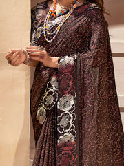 Women's  Blend Burgundy Printed Designer Saree With Blouse Piece-SANTONI108