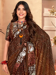 Women's Manipuri Cream Printed Designer Saree With Blouse Piece-MORPNKH104