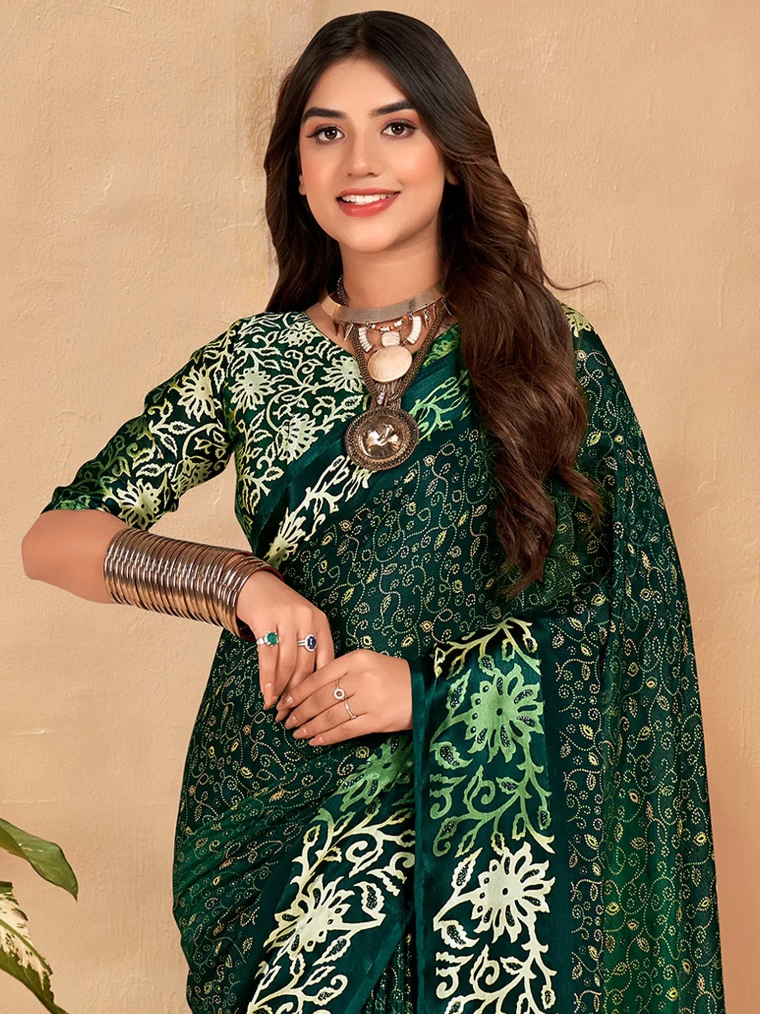 Elegant Green Printed Polyester Saree | Designer Sarees India