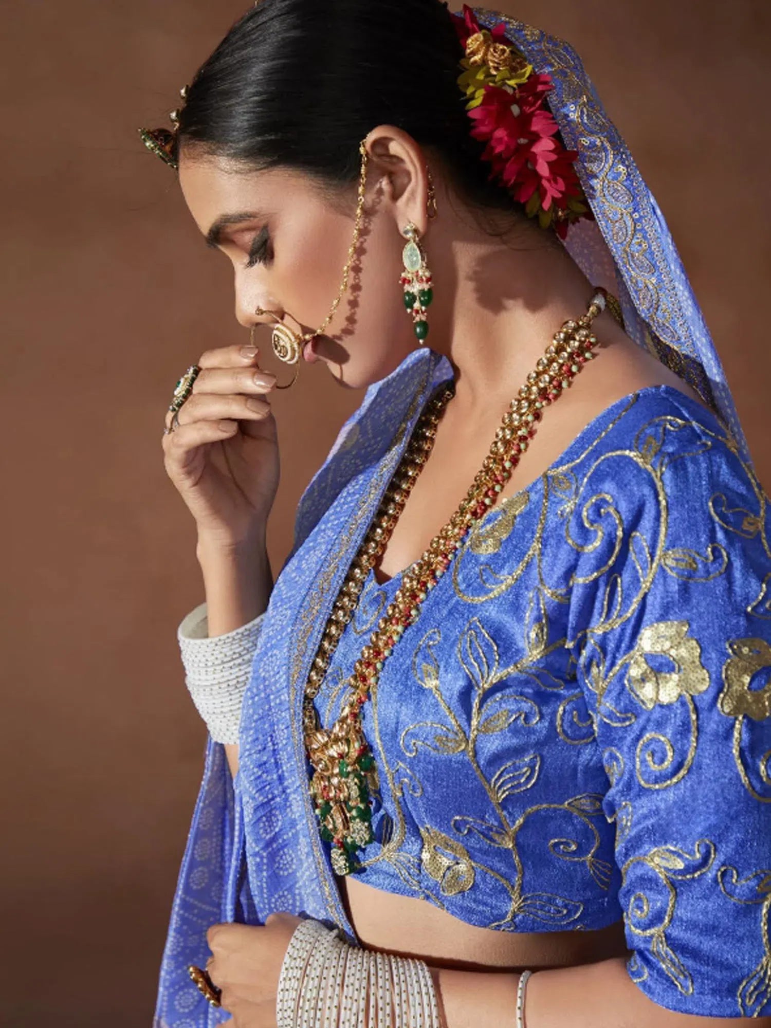 Blue Embellished Polyester Saree | Indian Sari Collection