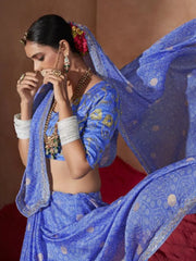 Women's Chiffon Blue Embellished Designer Saree With Blouse Piece-SANVI1003